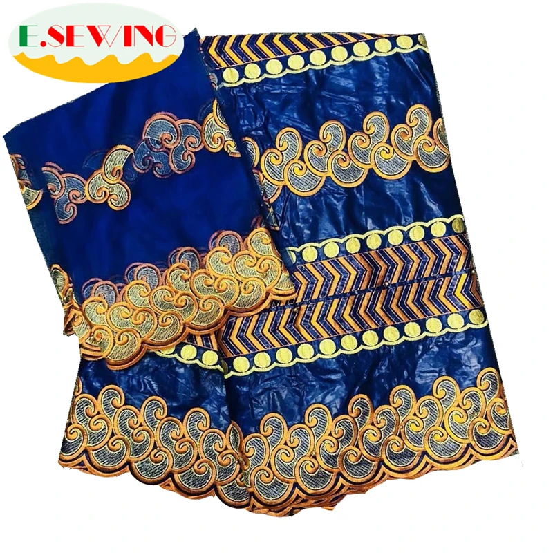 

Esewing African Bazin Riche Getzner Lace Fabric With Blouse Beaded French Mesh Lace Blue 5+2 Yards For Wedding Dress 032901