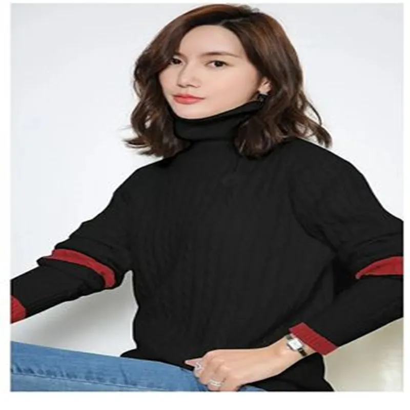 ZEHANGSEA-Women's winter splicing new cashmere casual fashion thick warm wool sweater women's knit bottoming sweater-Shipping