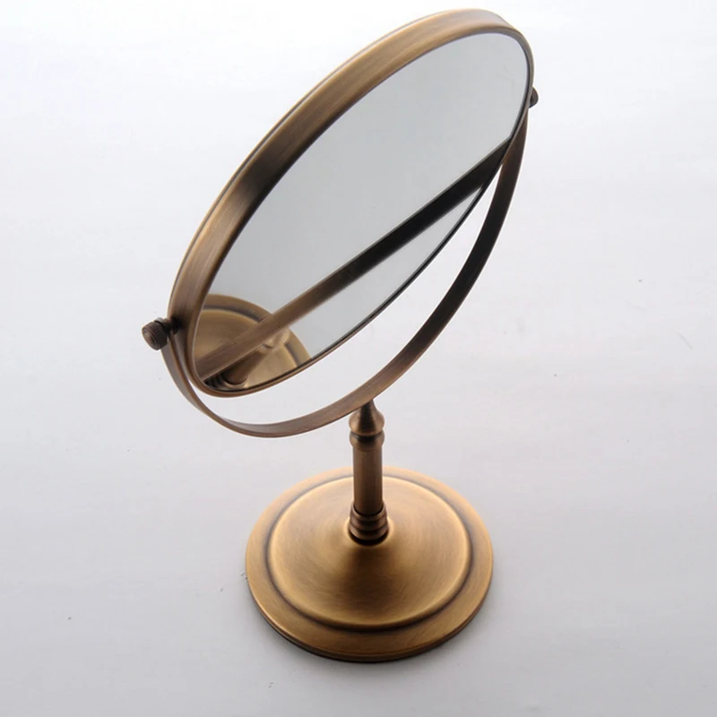 SRJ Portable Women Makeup Mirror Gold Silver Copper Vintage Floral Oval Round Handhold 2-Face Mirror Makeup Beauty Tools