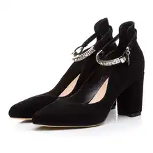 krazing Pot New women pumps metal buckle high heels crystal chains pointed toe princess style solid office lady work shoes 58