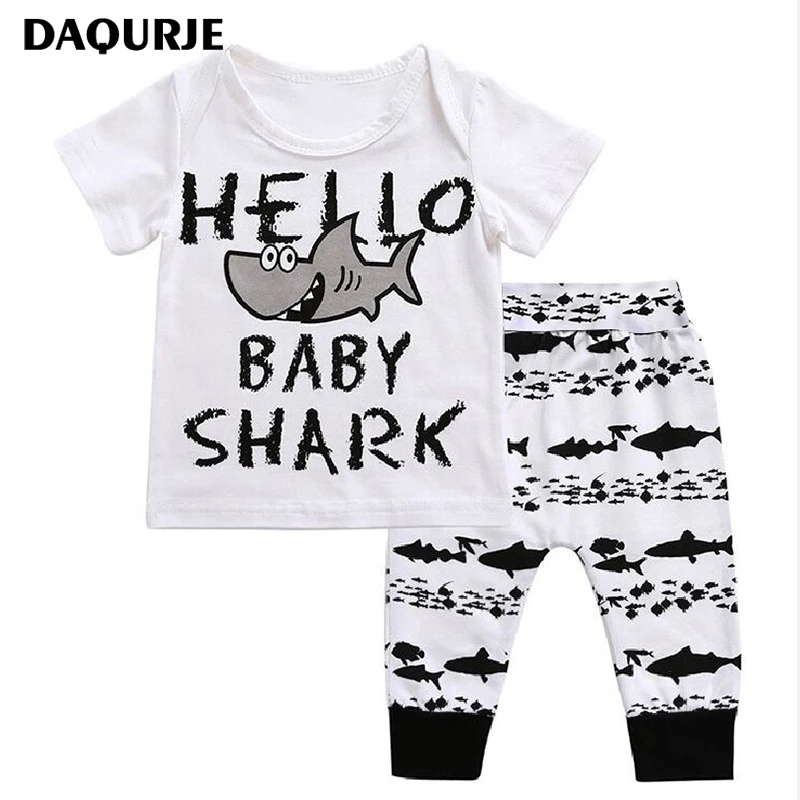 

Newborn Baby Boy Clothes 100% Cotton Short sleeve T-Shirt+Pants shark patte Infant Baby Clothing Sets Kids Children Costume
