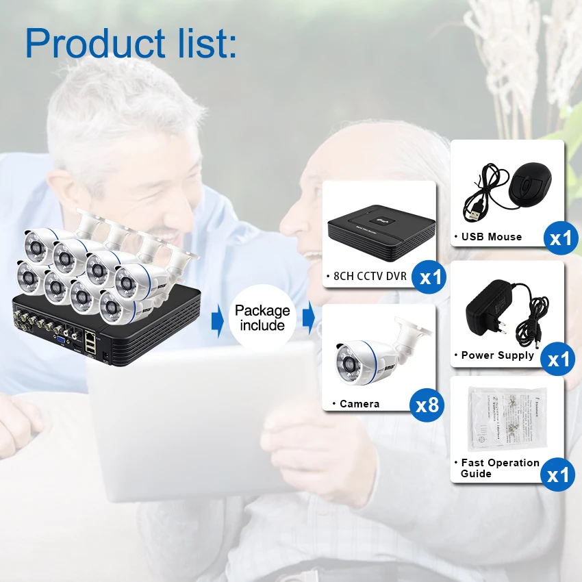  Smar 8CH DVR 720P/1080P HDMI CCTV System Video Recorder 8PCS Home Security Waterproof Night Vision  - 32952583848