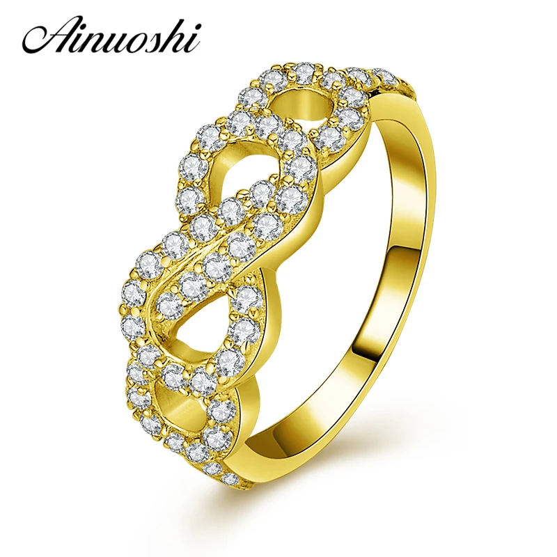 

AINUOSHI 10K Solid Yellow Gold Women Rings Sona Simulated Diamond Jewelry Hollow Design Joyas de oro 10k Female Engagement Ring
