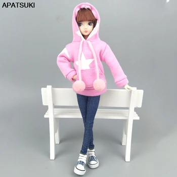 

Pink Star Sweatshirt Coat For Barbie Doll Clothes For Barbie Doll Outfits Leather Pants Canvas Shoes 1/6 Dolls Accessories