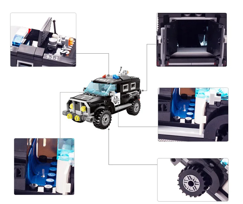 Обучающий строительный блок городские автомобили Полицейский спецназ автомобиль 190 Обучающие Кирпичи подарок-игрушка для мальчика-без коробки