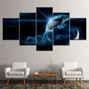 

Paintings Canvas Wall Art HD Print Universe Galaxy Earth 5 Panel abstract Space Planet aurora Modular Picture Home Decor Posters