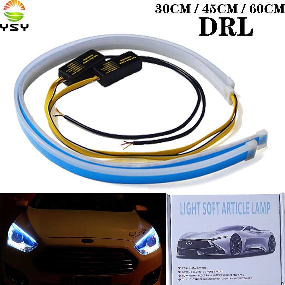 

YSY 10X Ultrafine Cars DRL LED Daytime Running Lights White Turn Signal Yellow Guide Strip for Headlight Assembly Drop Shipping