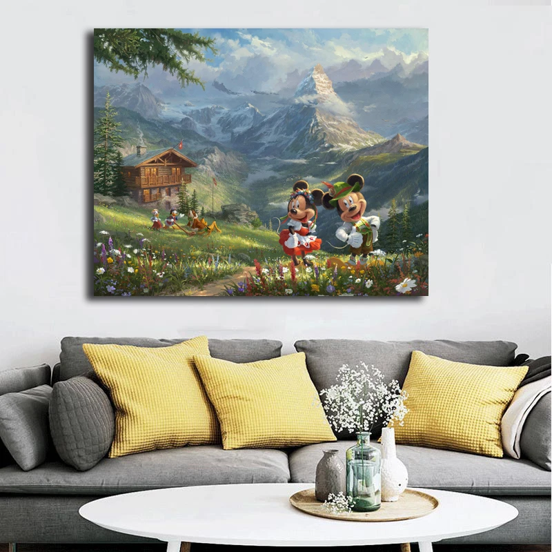 Mickey And Minnie In The Alps By Thomas Kinkade Wall Art Canvas Posters