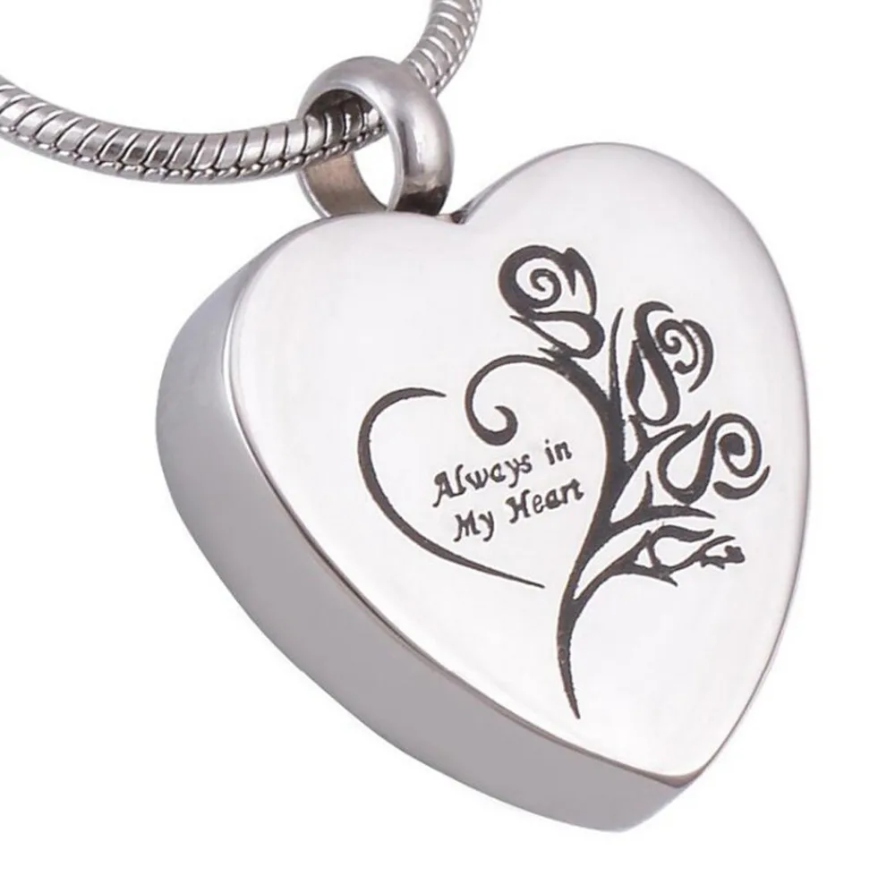 

HiaDeLena Unisex Heart Personalized Cremation Neckalce Always In My Heart Ashes Urn Locket Pendant Stainless Steel Necklace