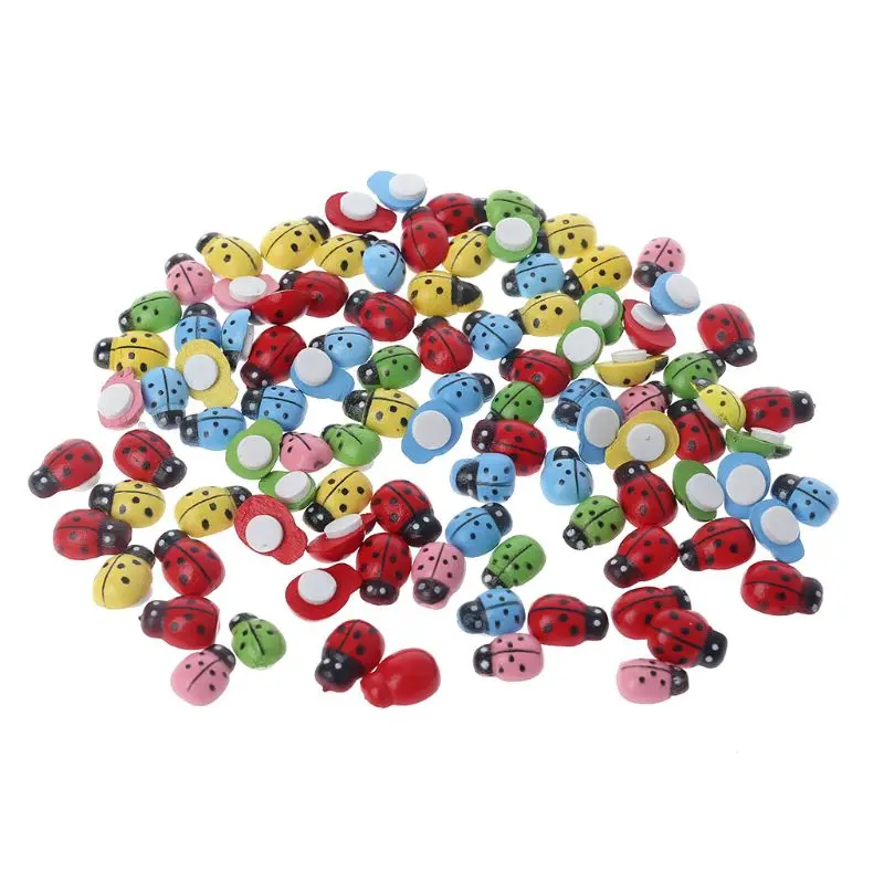 

100pcs Mini Ladybugs Shaped Stickers Miniature Ornament DIY Fairy Garden Decor