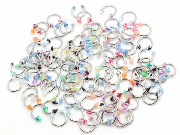 

1.2*8*3/3mm circular ring horseshoe cbr mix color with spike design 100pcs acrylic body piercing jewelry bioplast barbell