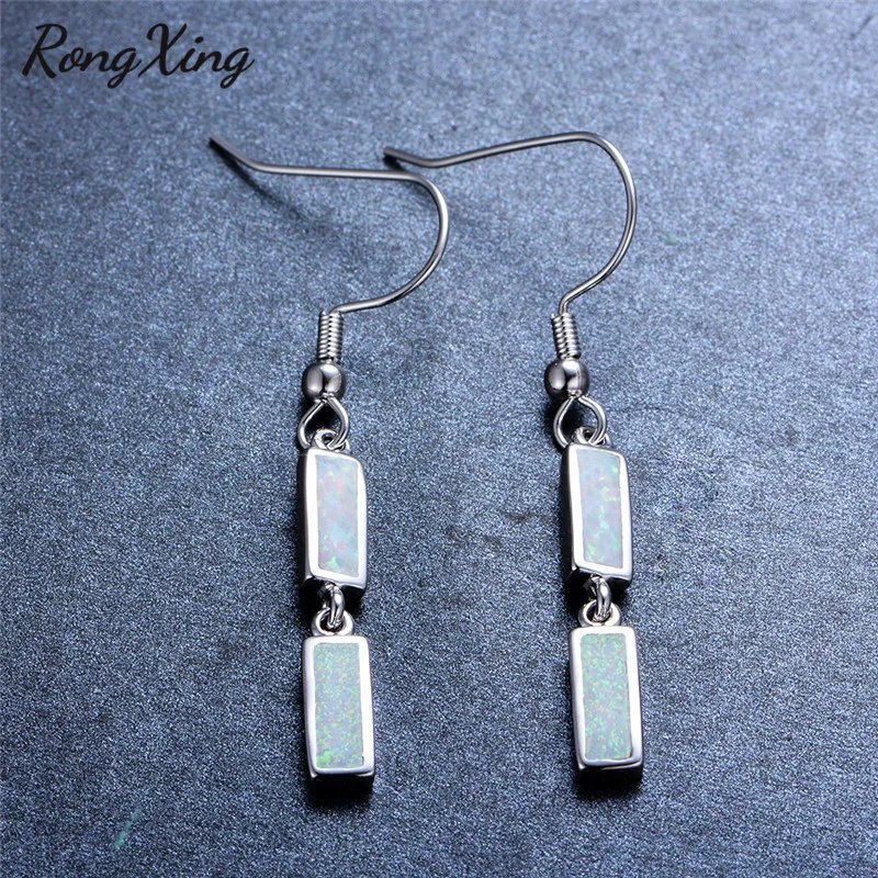 

RongXing Vintage Fashion 925 Sterling Silver Filled White Fire Opal Dangle Drop Earrings For Women Wedding Jewelry Gift Ear0726