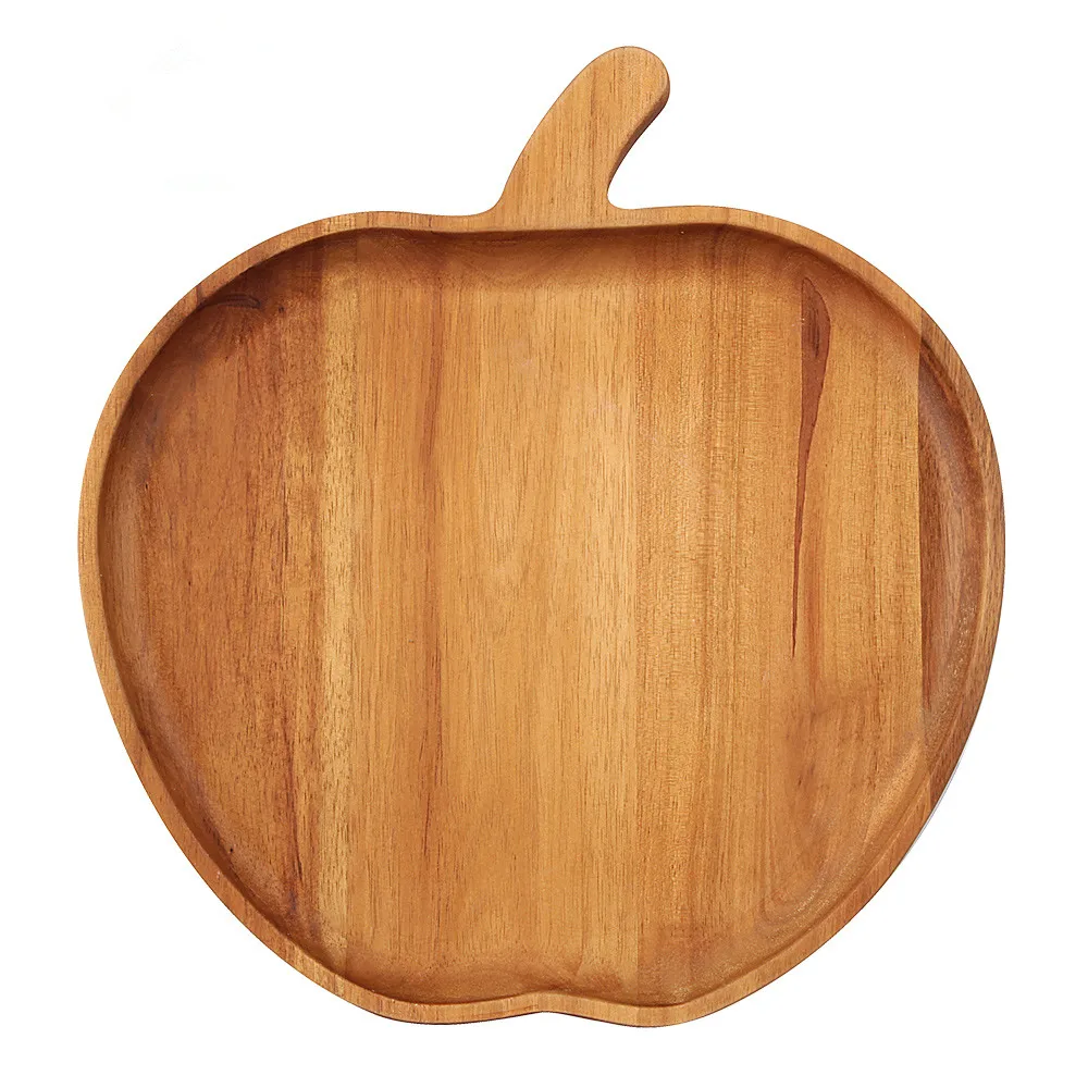 

Apple Stlye Wooden Dinner Plate Party Serving Tray Acacia Wood Dish Creative Tableware Wooden Tray for Snacks Fruit Handmade