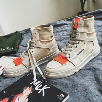 

2018 High Top Men Shoes Breathable Height Increasing Black Canvas Shoes New Trend Thick Sole Wear-resistant Boots Men 39-44