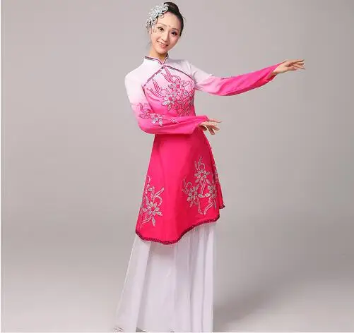 (0115) muliti color Gradient Chinese ethnic costumes yangko dance clothing classical female fan Myth fairy stage performance