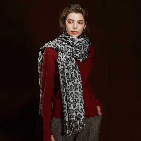 Леопардовый шарф, новинка, модный роскошный кашемировый шарф, Осенний шарф с леопардовым принтом, женский теплый зимний шарф с кисточками, большая шаль - Цвет: Big Leopard Grey