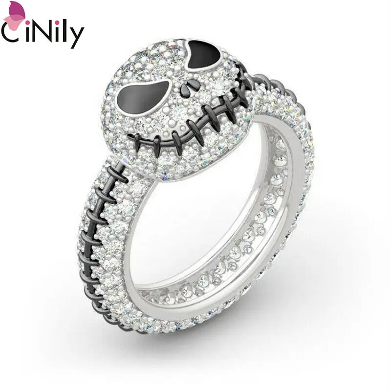 

CiNily Black Enamel Zircon Silver Lace for Women Jewelry Party Face type Fashion Ring Gift 6-10 NJ440