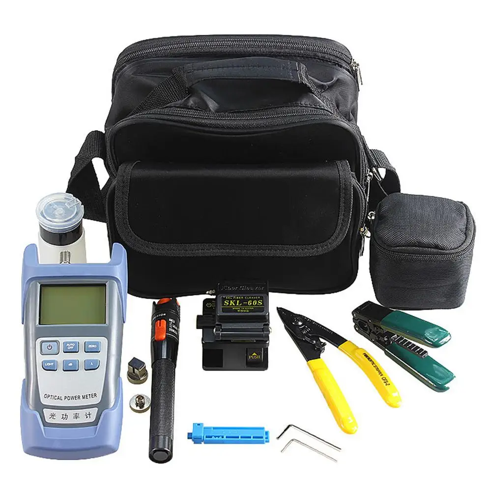 

Fiber Optic FTTH Tool Kit with Fiber Cleaver and Optical Power Meter 10km Visual Fault Locator Wire stripper for wholesale