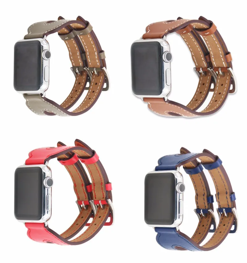 Браслет из натуральной кожи с двойной пряжкой для Apple Watch 42 мм/38 кожаный ремешок для часов для мужчин Смарт часы ремешок