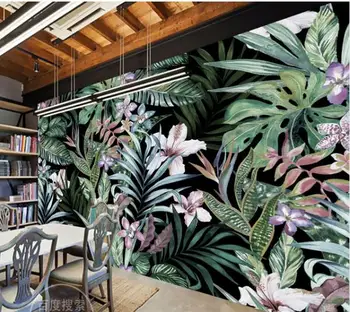 

Custom wallpaper hand drawn idyllic tropical rainforest leaves Southeast Asia style TV sofa background 3d wallpaper