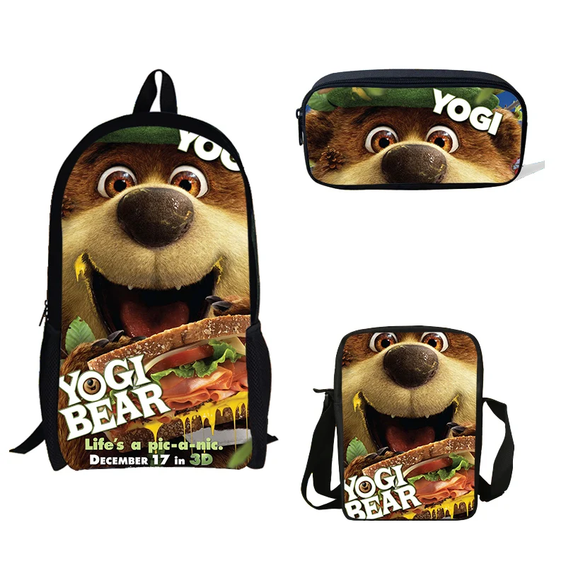 

BULEFLYER 3PCS/Set School Bags Cartoon YoGi Bear School Bookbag for Teenage Girls&Boys Children Backpacks Mini single Shoulder