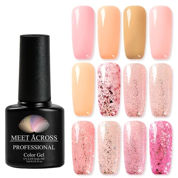 

MEET ACROSS Rose Gold UV Gel Nail Polish Holo Glitter Sequins Soak Off UV Gel Varnish Color Nail Gel Polish DIY Nail Art Laquer