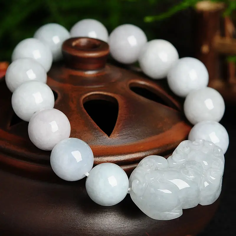 

New Natural Grade A Jade (Jadeite) 12mm Bead with Pixiu Bracelet 10.16