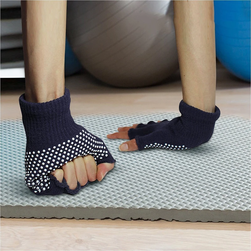 1 пара перчатки для йоги, противоскользящие, хлопковые, липкие, спортивные перчатки баланс Пилатес, теплые тренировки, фитнес, открытые перчатки