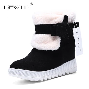 

Lsewilly New Arrival Hot Sale Women Boots Solid Bowtie Slip-On Soft Cute Women Snow Boots Round Toe Flat with Winter Shoes AA264