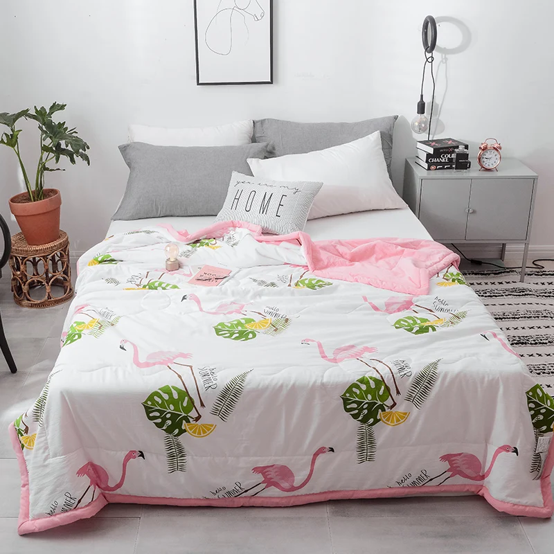 

Summer Quilt Pink Flamingo Flower Nordic Fashion Air Condition Blanket Comforter for Child Adult Double Single Queen Bed