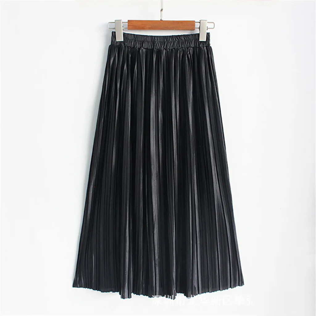 JAYCOSIN Женская однотонная плиссированная трапециевидная юбка с высокой талией, эластичная талия, модные юбки принцессы для путешествий, Лидер продаж, 25 июня - Цвет: Black