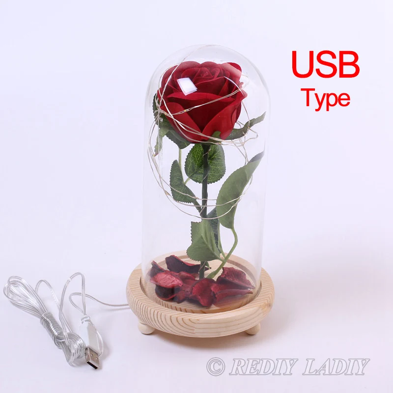 B-USB Type Светодиодный Красавица и Чудовище роза USB и Батарея питание красная роза светодиодный свет шнура Настольная лампа Романтический День Святого Валентина искусственные цветы - Цвет: B-USB Type