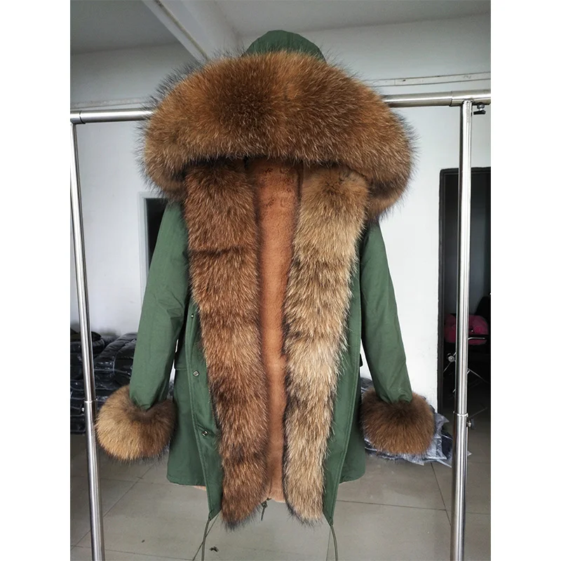 

MAOKONG 2019 Navy Blue parka Winter Jacket women Outwear Thick Parka Natural Real Fox Fur Collar Hooded Coat New Long fur coat