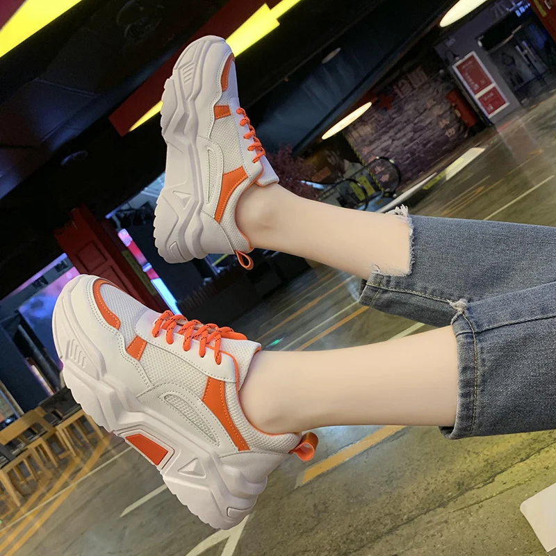 Women Vulcanized Shoes New White yellow Fashion Wedges Sneakers Shoes Women Ladies Trainers Cross Tie Tenis Feminino k217