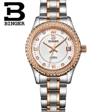 Switzerland Women’s luxury brand watches BINGER luminous Mechanical Wristwatches full stainless steel Waterproof B1112