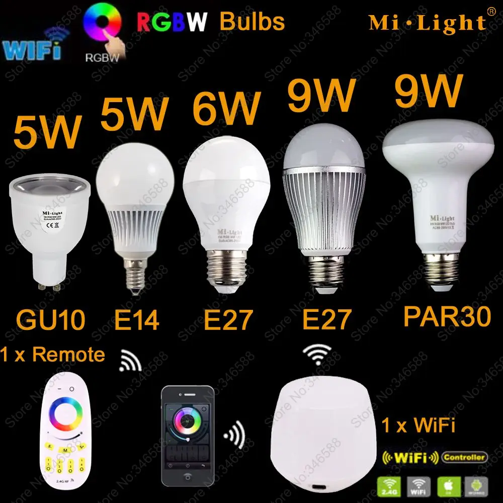 Mi Light Светодиодная лампа AC85 265V GU10 5 Вт E27 6 9 RGB + CW WW WiFi совместимая 2 4G беспроводной