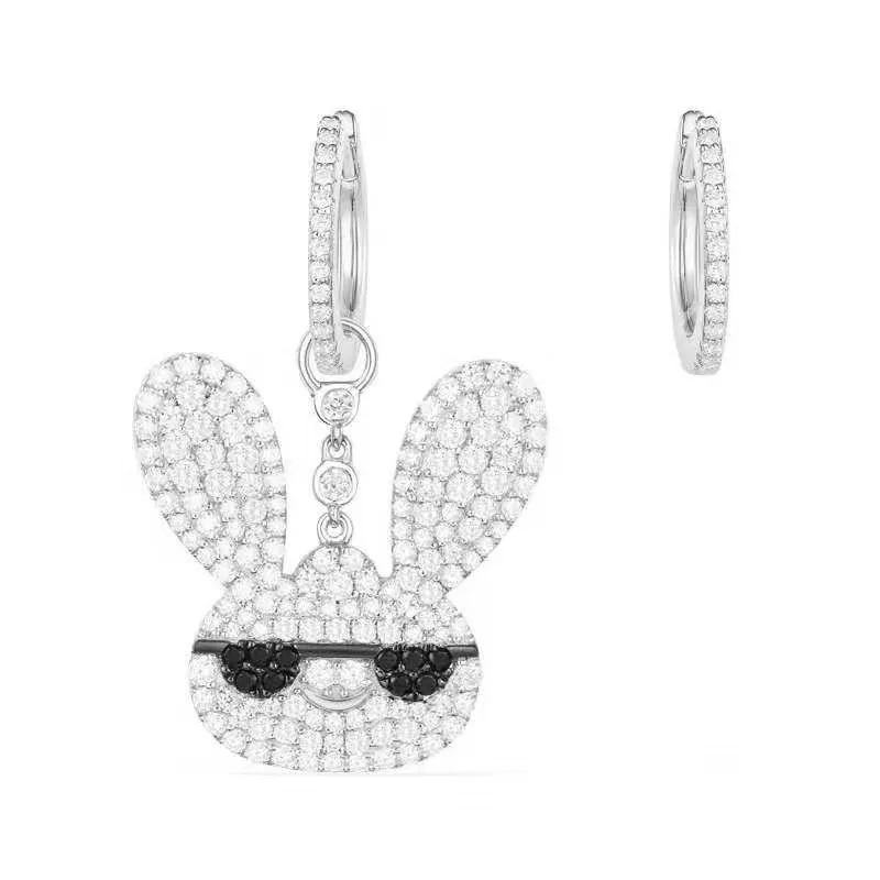 

fashion 925 sterling silver cubic zirconia naughty rabit earrings cz stones earrings with black eyes yao chen collectoin