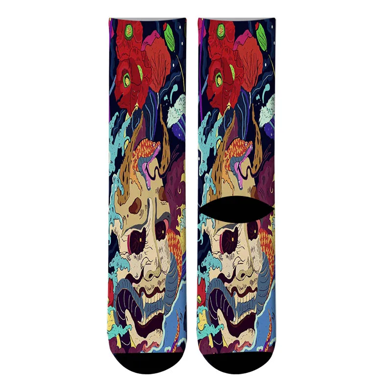 Новые японские носки с 3D принтом Ukiyoe, мужские Гольфы ZJapanese, маска для лица, гольфы, сахарный череп, японская Мужская одежда, носки без пятки - Цвет: 3