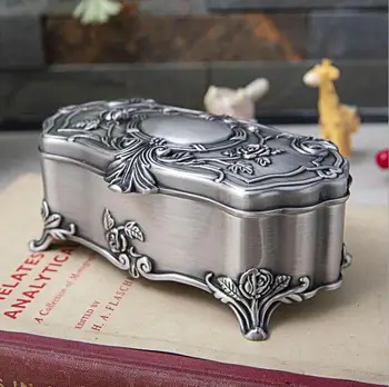 

European retro tin medium size metal storage box jewelry box make up organizer cotton holders tin box for makeup storage Z177