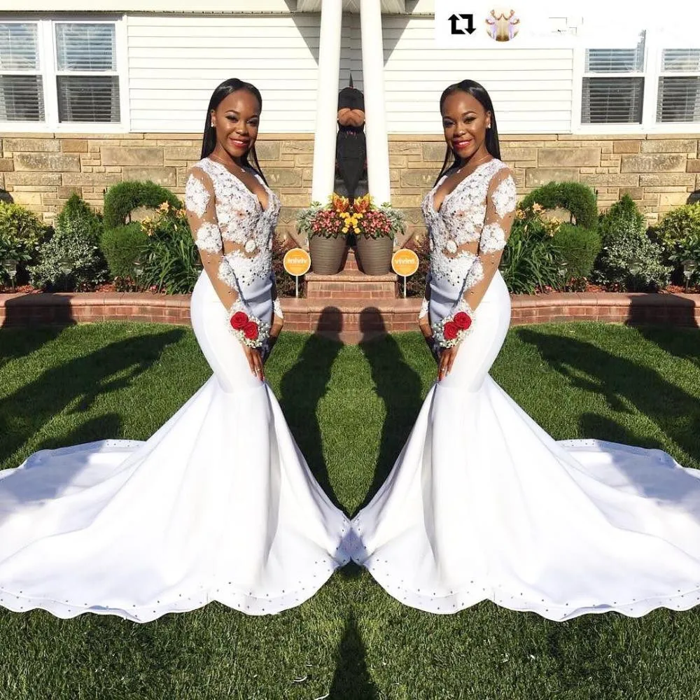 2019-new-sheer-long-sleeves-mermaid-long-prom-dresses-black-girls-gold-lace-applique-sweep-train-formal-party-evening-gowns-bc0589