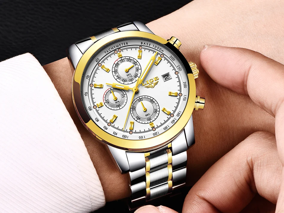 Lige спортивной моды кварцевые часы Для мужчин полный Сталь Водонепроницаемый Бизнес часы Для мужчин S Часы Лидирующий бренд роскошные часы