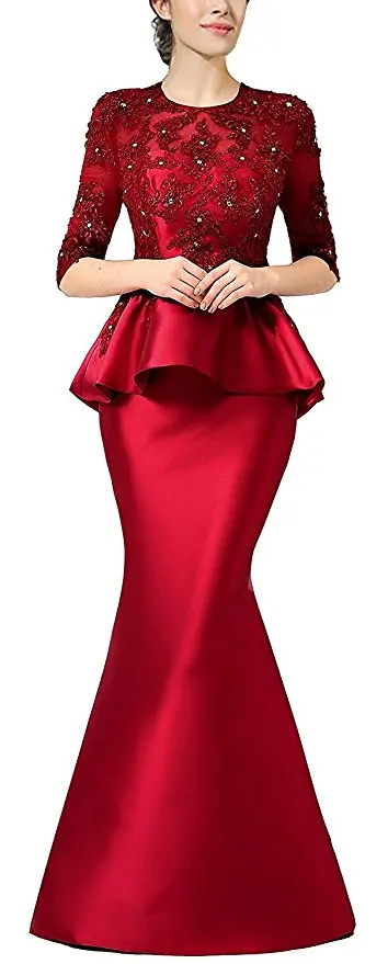 

Women's Beaded Formal Long Evening Dresses With Peplum Mother of Bride Dresses Long