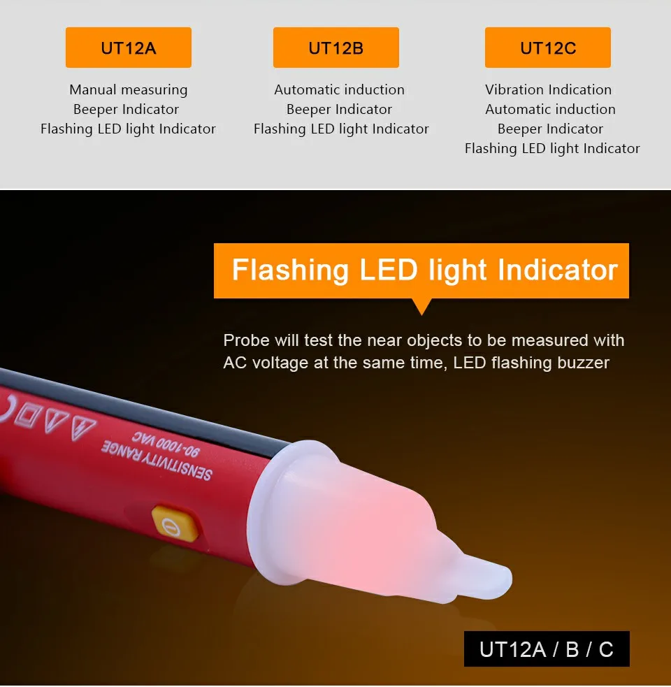 UNI-T UT12B электрическая ручка для проверок Бесконтактный 50/60Hz детекторы напряжения переменного тока электрическая ручка для проверок Авто