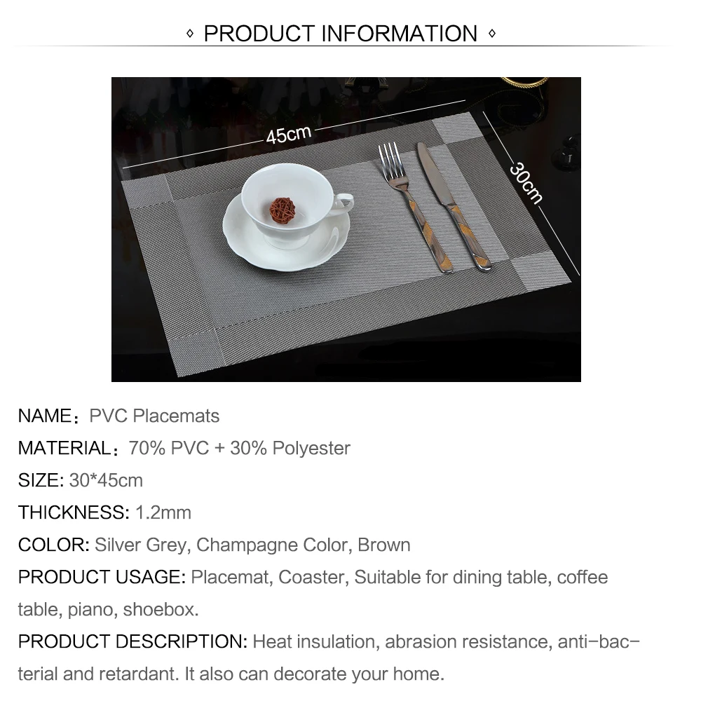 Whq 4 قطعة/الوحدة الأزياء طاولة طعام حصيرة منصات القرص عاء الوقايات البلاستيكية للماء الجدول القماش سادة سادة