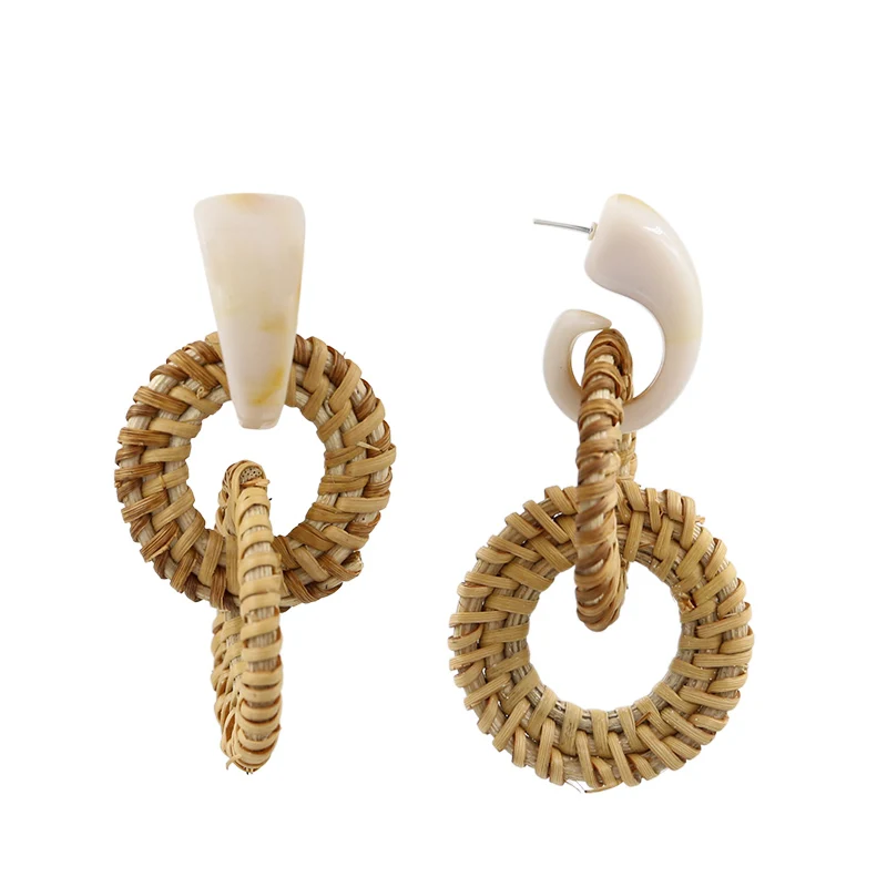 Woven Rattan Earrings Boho Straw Wicker Braid Drop Dangle Earrings
