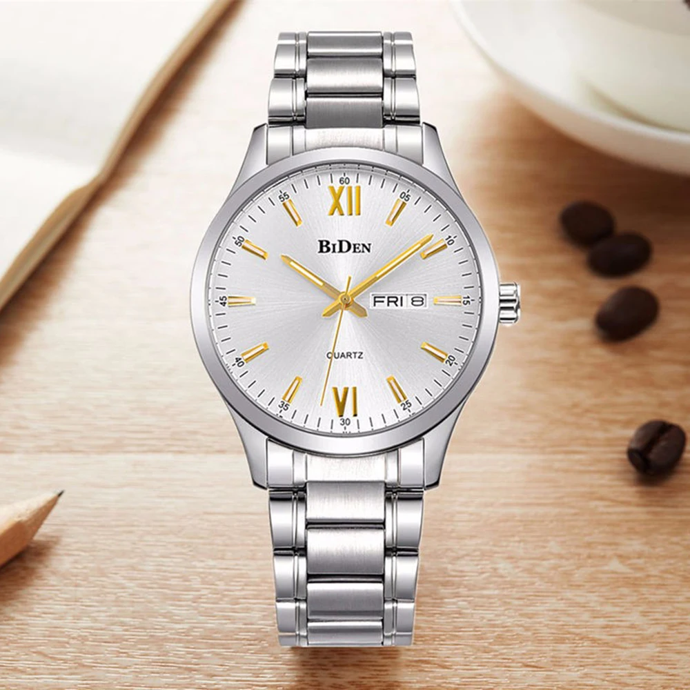 BIDEN часы для мужчин s сталь кварцевые наручные часы Дата дисплей бизнес стиль для мужчин водонепроницаемый браслет часы модные часы подарки reloj