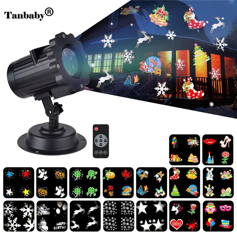 

Tanbaby Waterproof Projector Lights with Remote & 16pcs Changeable Patterns Outdoor Moving Rotating Landscape Party Spotlight