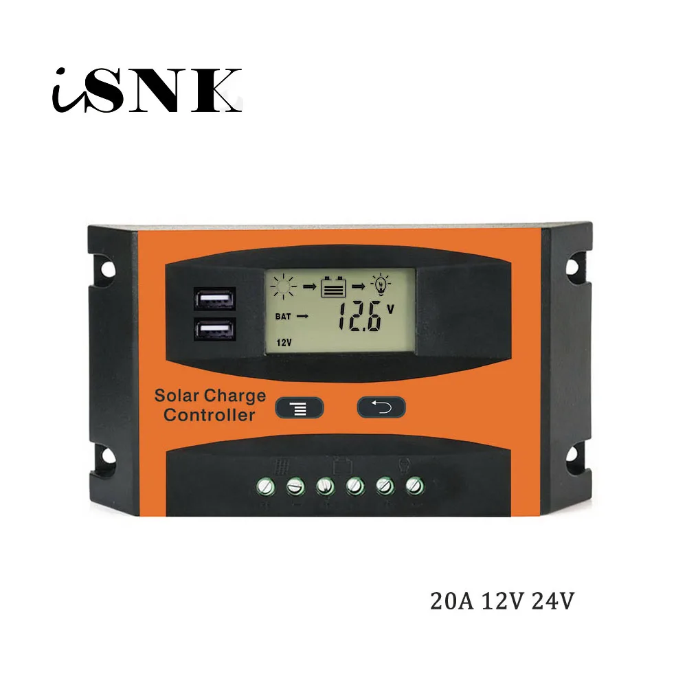 

LCD 12V/24V 20A Solar Panel System generator cell Panel Charger Regulator Battery Controller with two USB 5V Charge