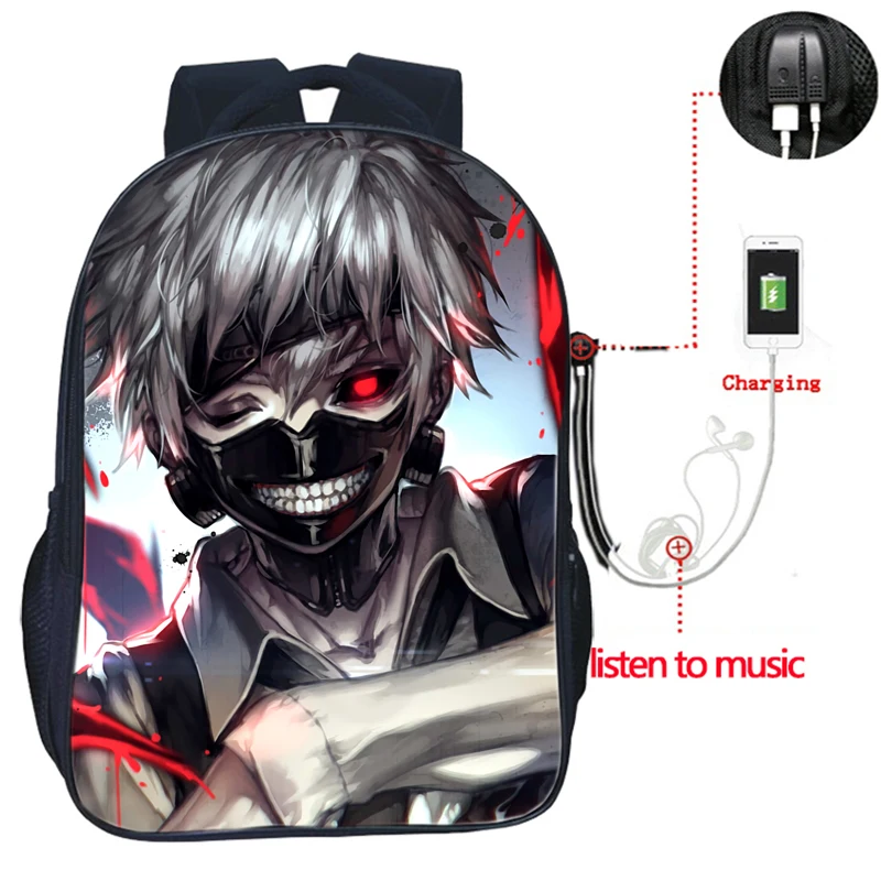 Высокое качество одежда с надписью «Tokyo Ghoul рюкзак USB зарядка рюкзак модные зарядка через usb рюкзак для учеников, мальчиков и девочек школьная сумка распылитель ранцевого типа для с - Цвет: 8