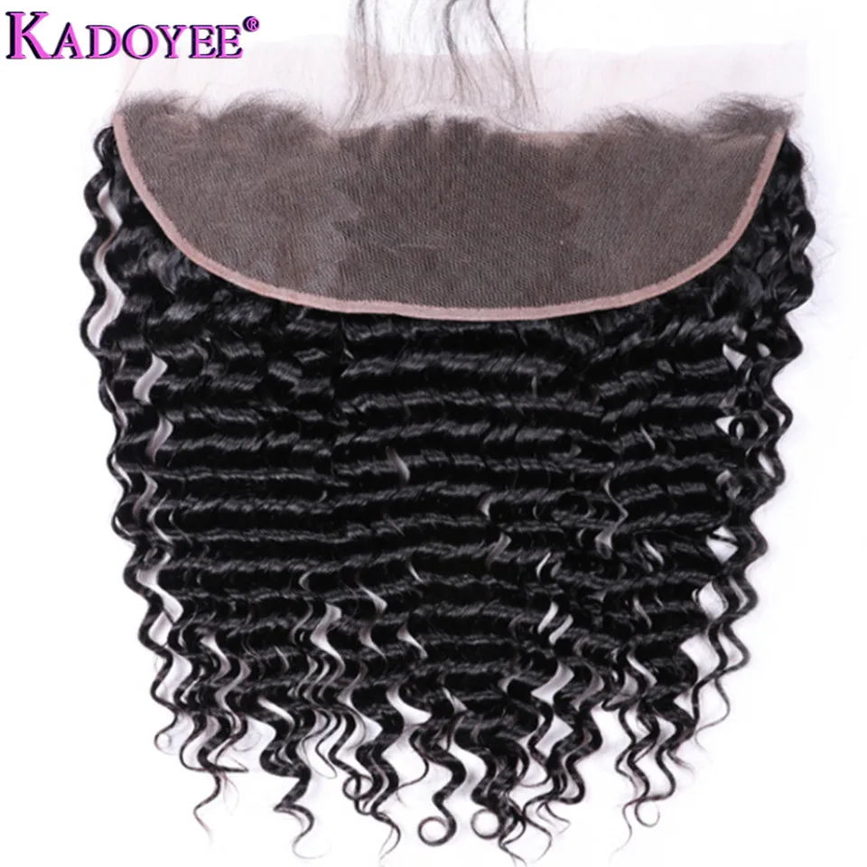 KADOYEE 100% Human Hair Deep Wave Lace Frontal Closure 13X4 Ear TO Ear With Baby Pre Plucked Human Remy Hair Frontal 8-20 Inch
